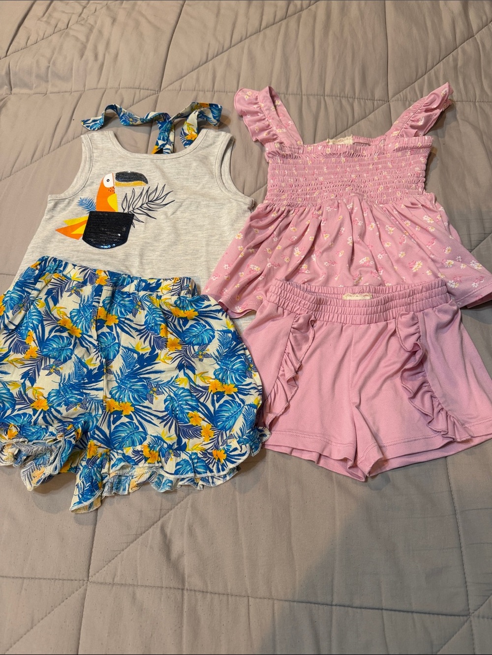 Rare Editions Pink Ruffle Top with Tropical Toucan Short Set
